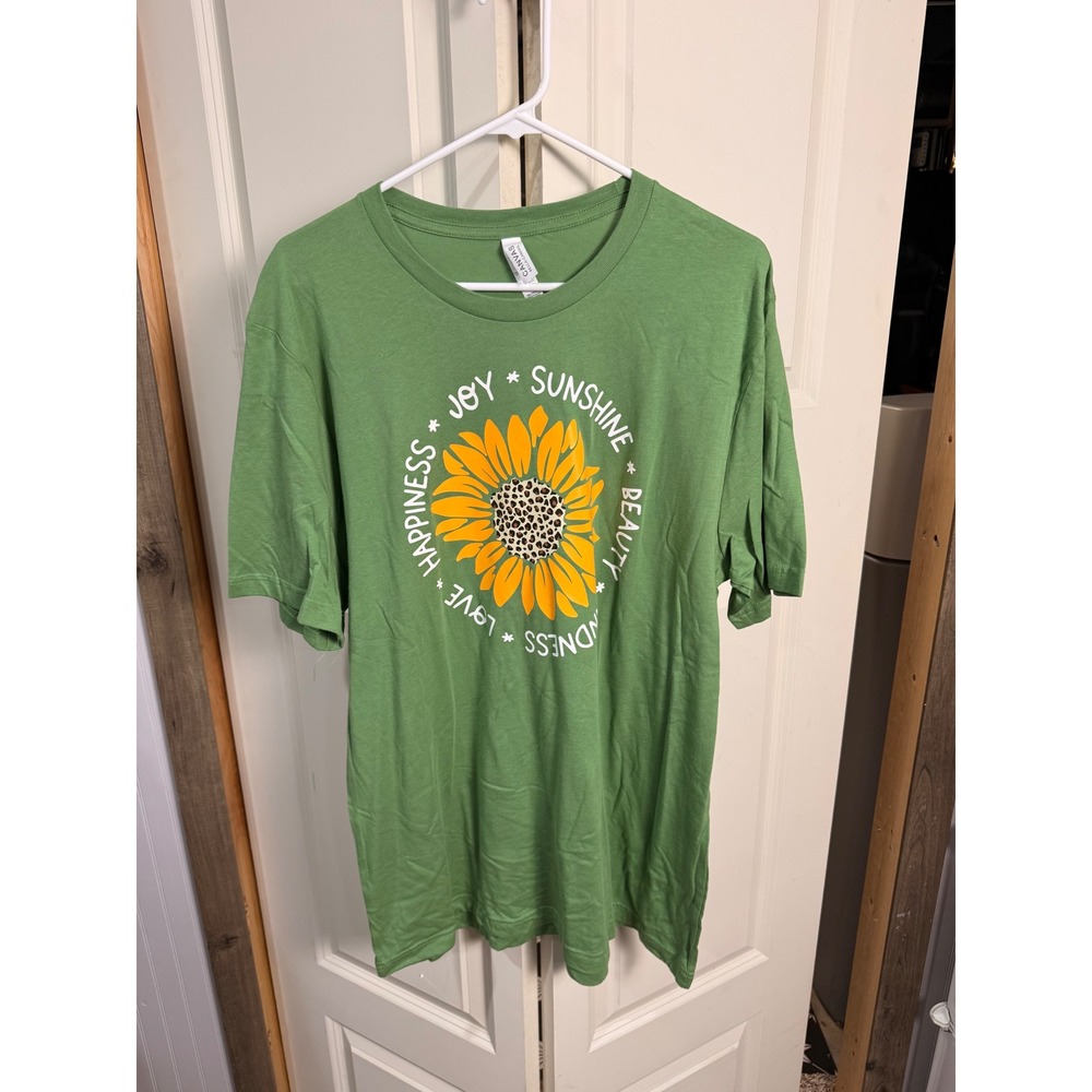 Bella Canvas Green Sunflower Leopard Graphic Tee Joy Sunshine XL